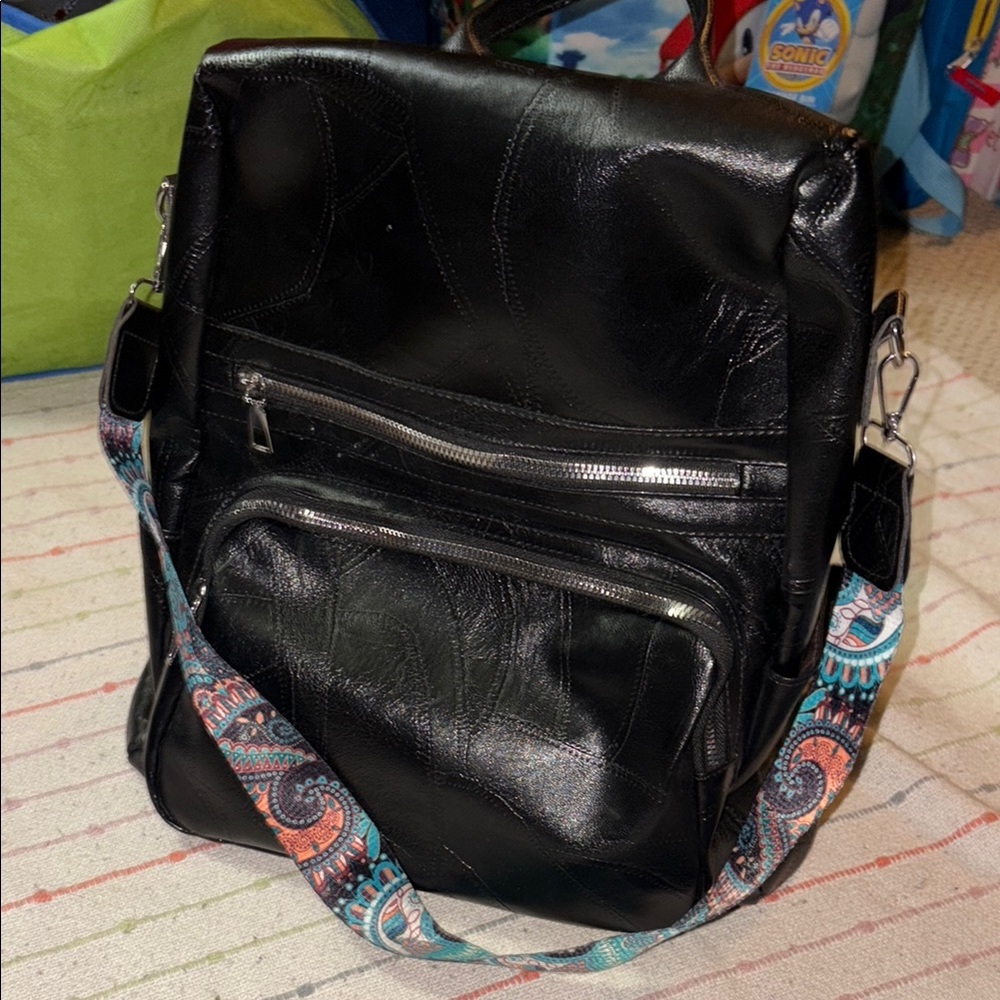 Black Leather back pack purse
